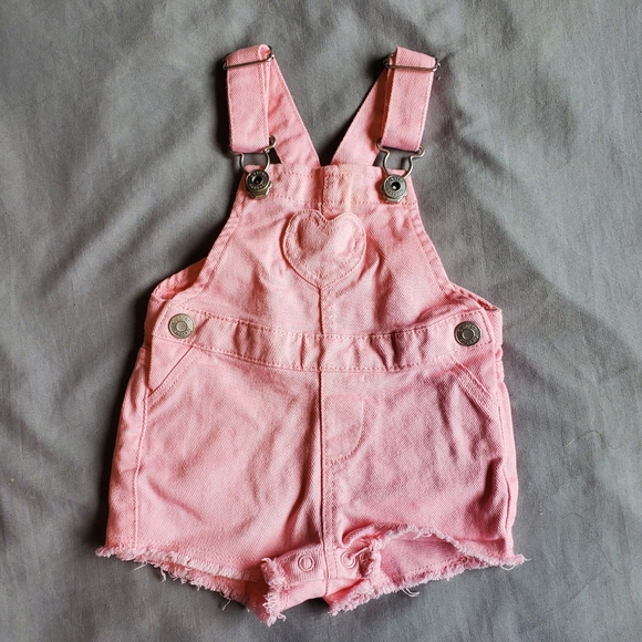 Pink Denim Overall Shorts 3-6 months - Picture 1 of 3